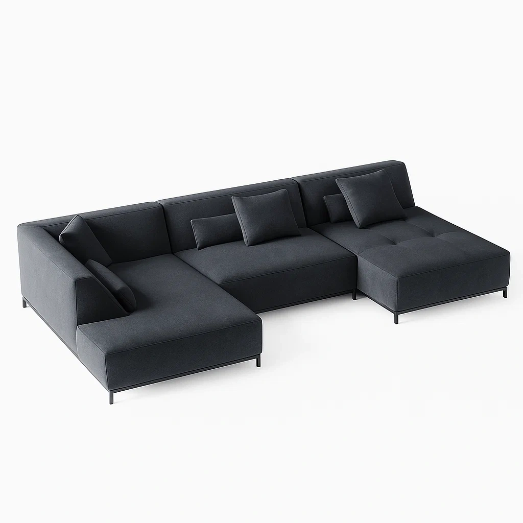 Divano panoramico modulare in tessuto poliestere grigio scuro - BELLOINTERIOR