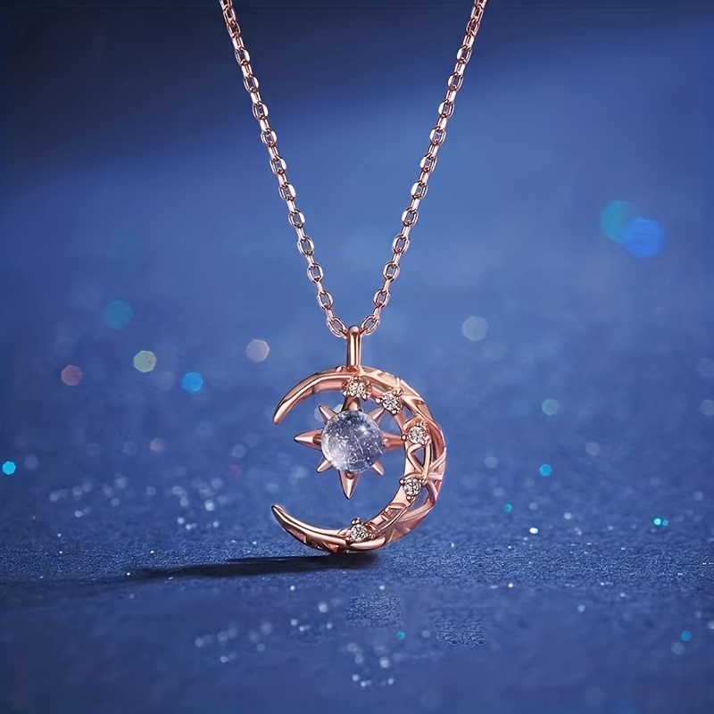 Κρεμαστό κολιέ Moon Star με ένθετη γυαλιστερή φεγγαρόπετρα κομψή αλυσίδα κλείδας για γυναίκες