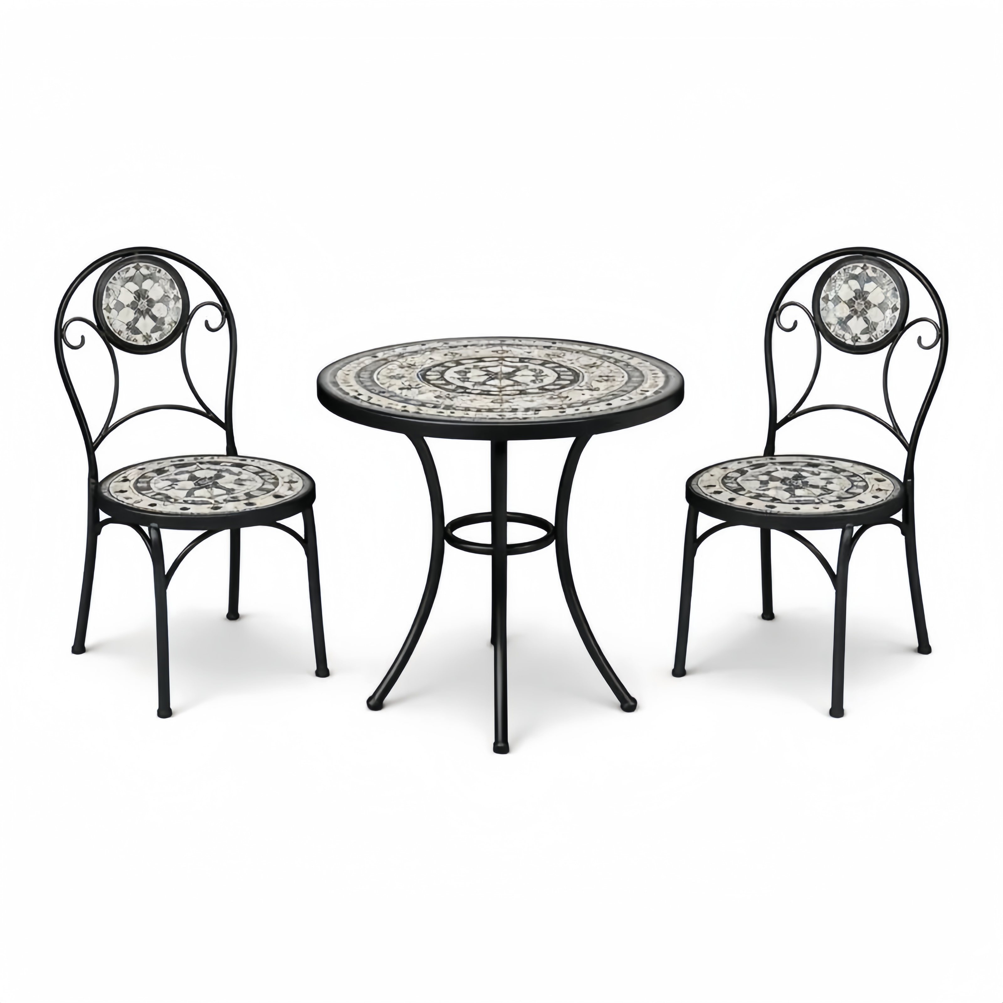 Set da Giardino con Tavolo e Sedie in Acciaio Nero con Mosaico