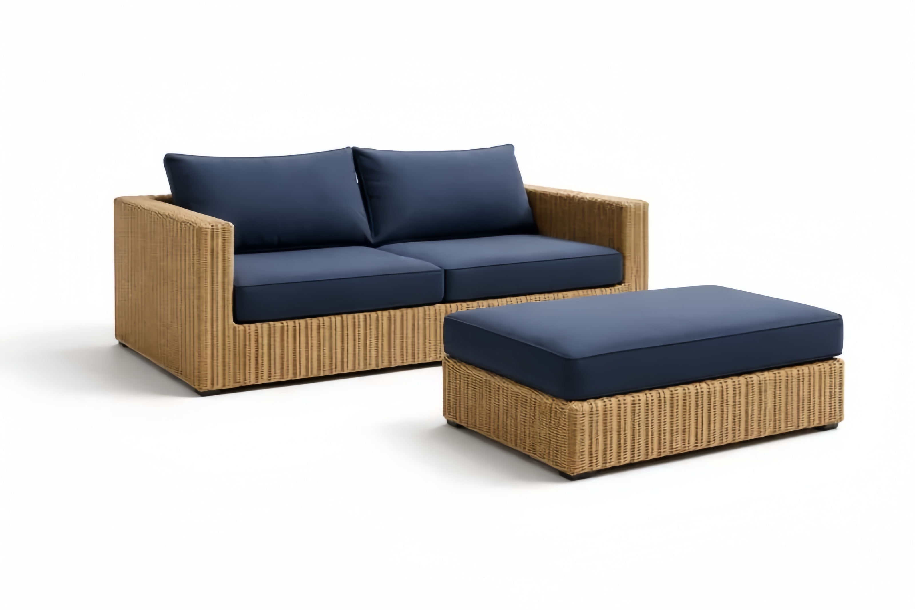 Divano Set in Rattan Sintetico con Cuscini Blu