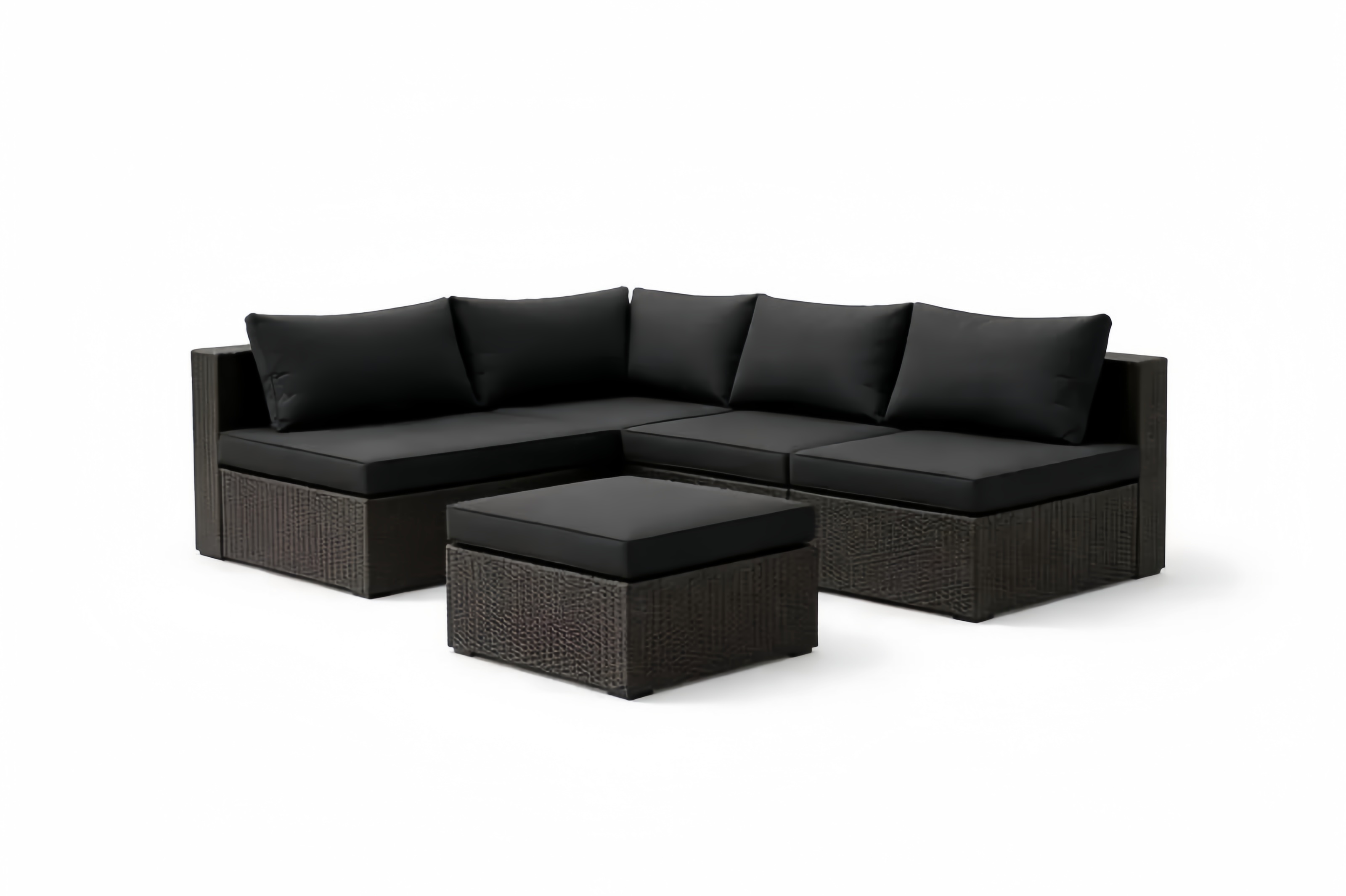 Divano Angolare da Giardino in Rattan con Cuscini Neri