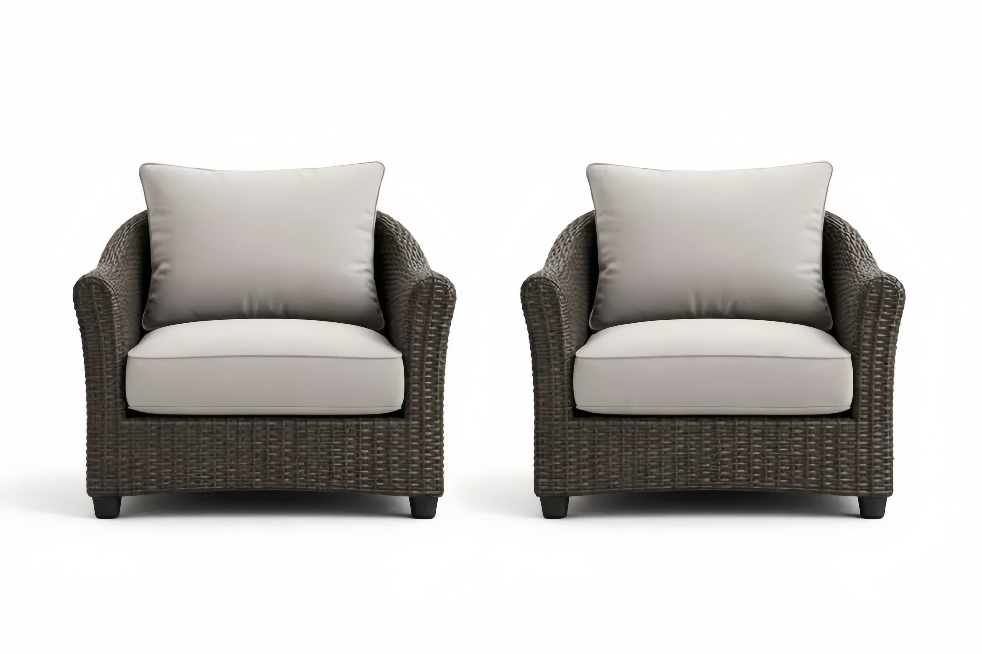 Set di 2 Poltrone in Rattan Sintetico Grigio con Cuscini in Poliestere Grigio Chiaro