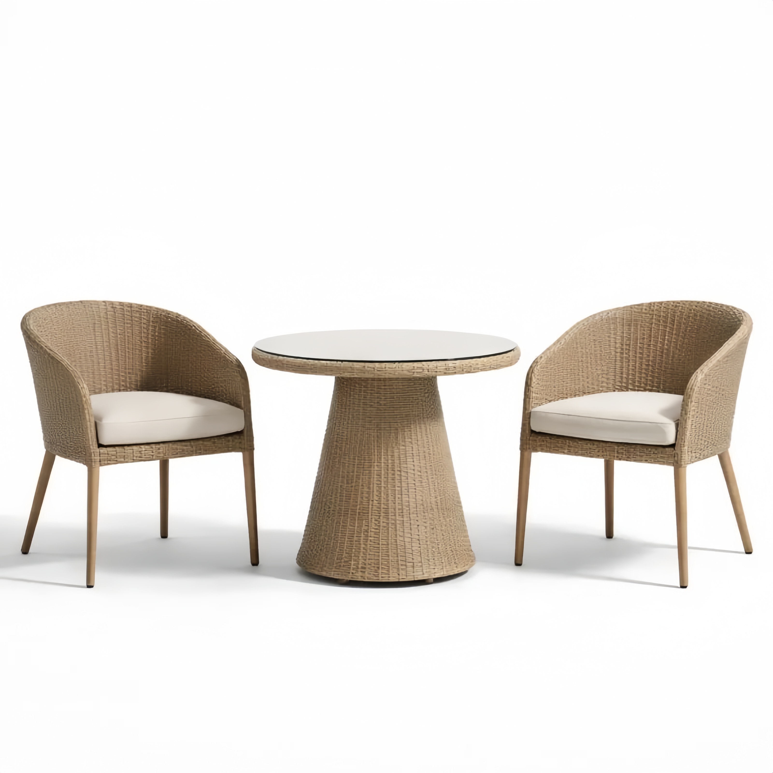 Set tavolo e sedie da esterno in rattan sintetico e vetro temperato diametro 75 cm Marrone