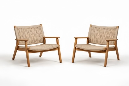 Set di 2 poltrone in legno con seduta intrecciata