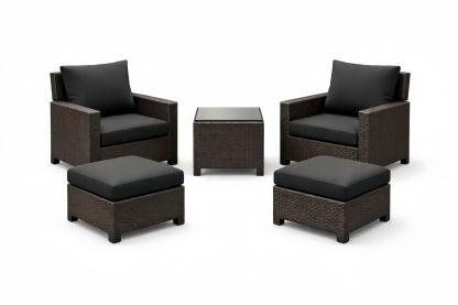 Set da giardino 4 pezzi in rattan sintetico marrone con cuscini in poliestere grigio antracite