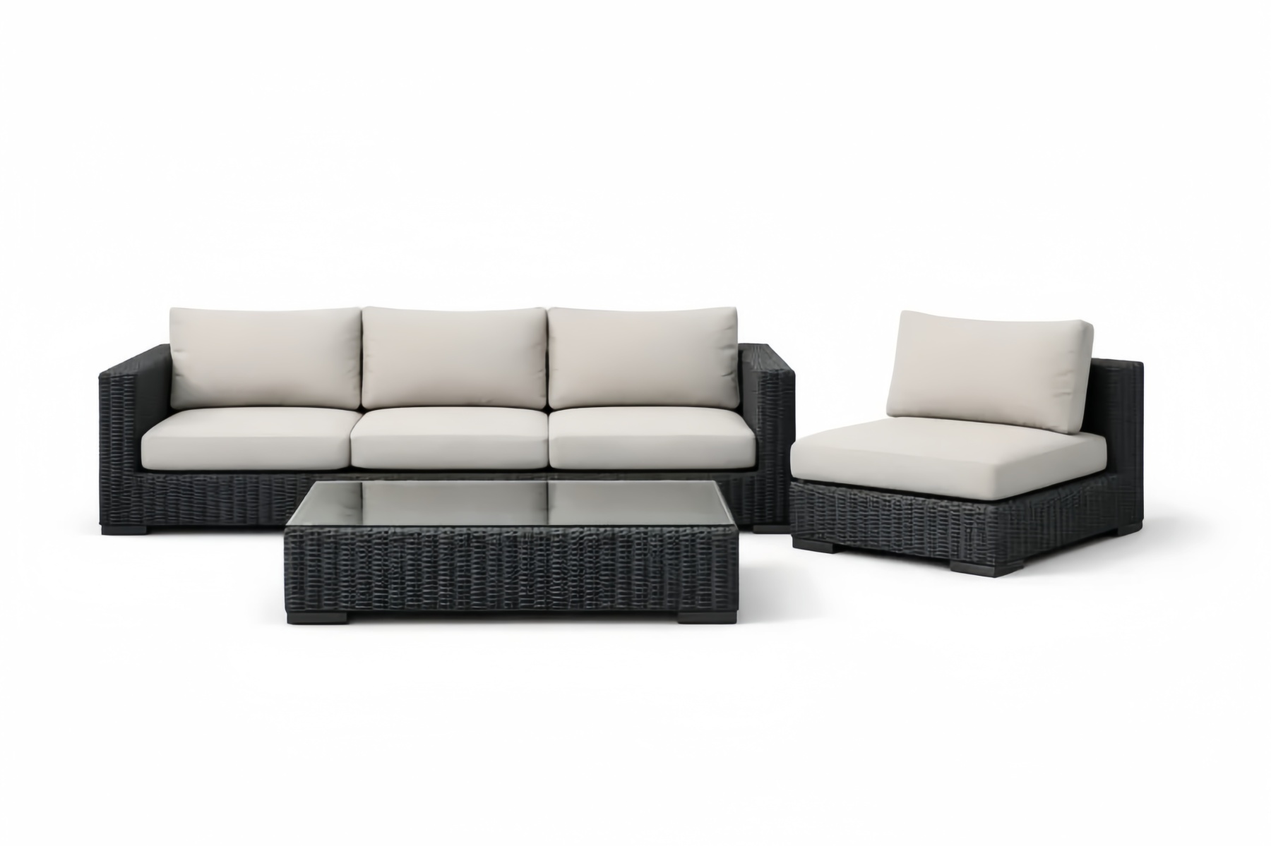 Set Divano da Giardino Rattan Sintetico Nero con Cuscini Beige