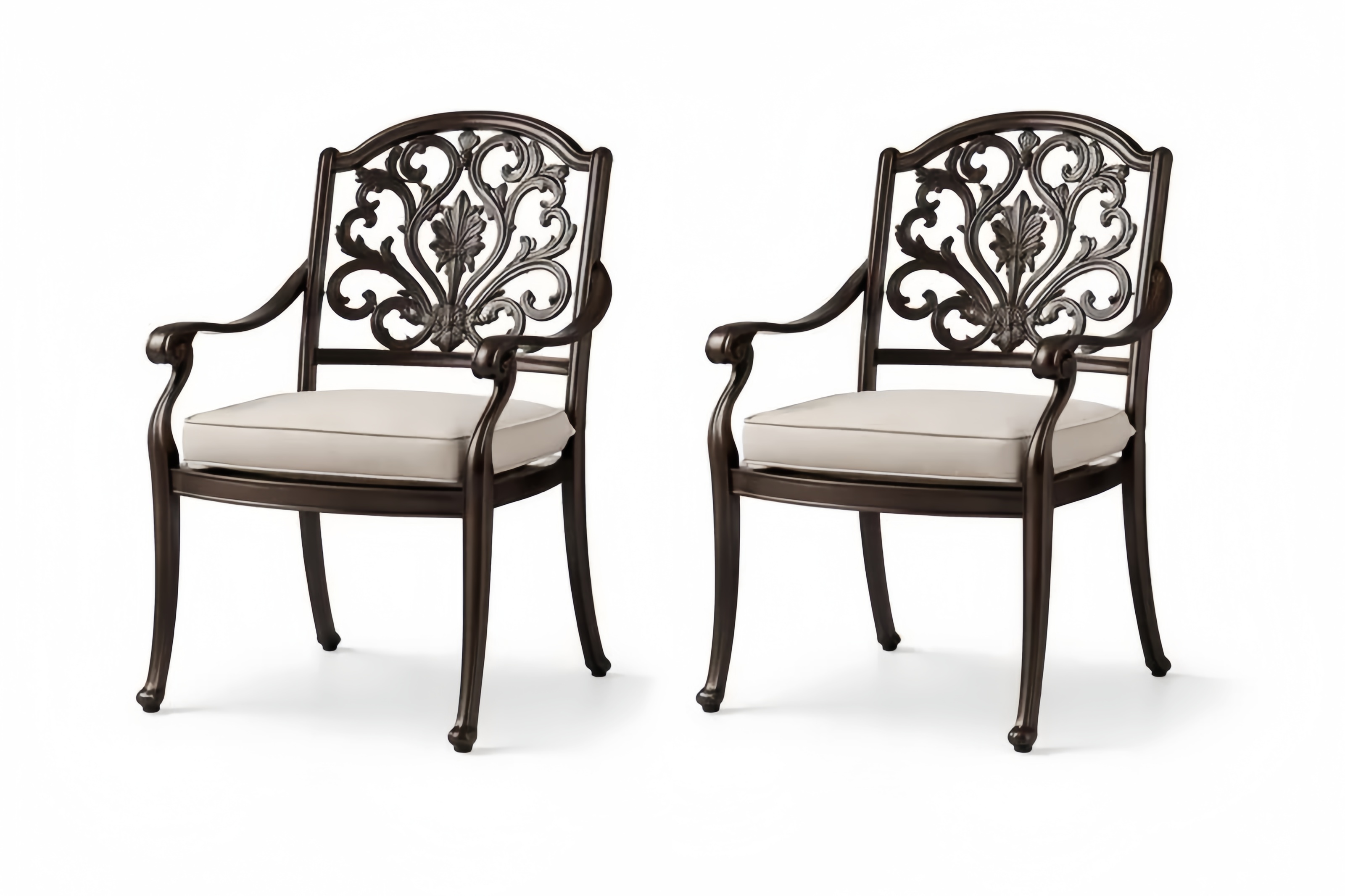 Set di 2 sedie in alluminio con schienale decorativo e cuscini grigio chiaro