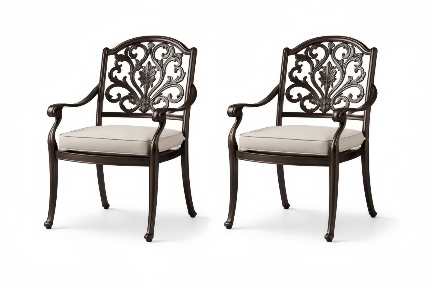 Set di 2 sedie in alluminio con schienale decorativo e cuscini grigio chiaro