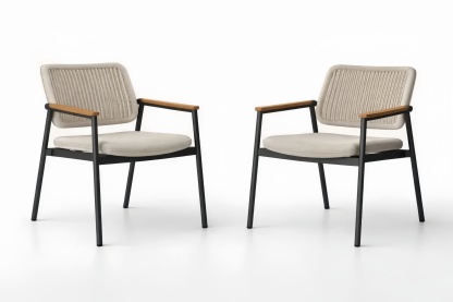 Set di 2 Sedie con Struttura in Acciaio Nero e Tessuto Beige