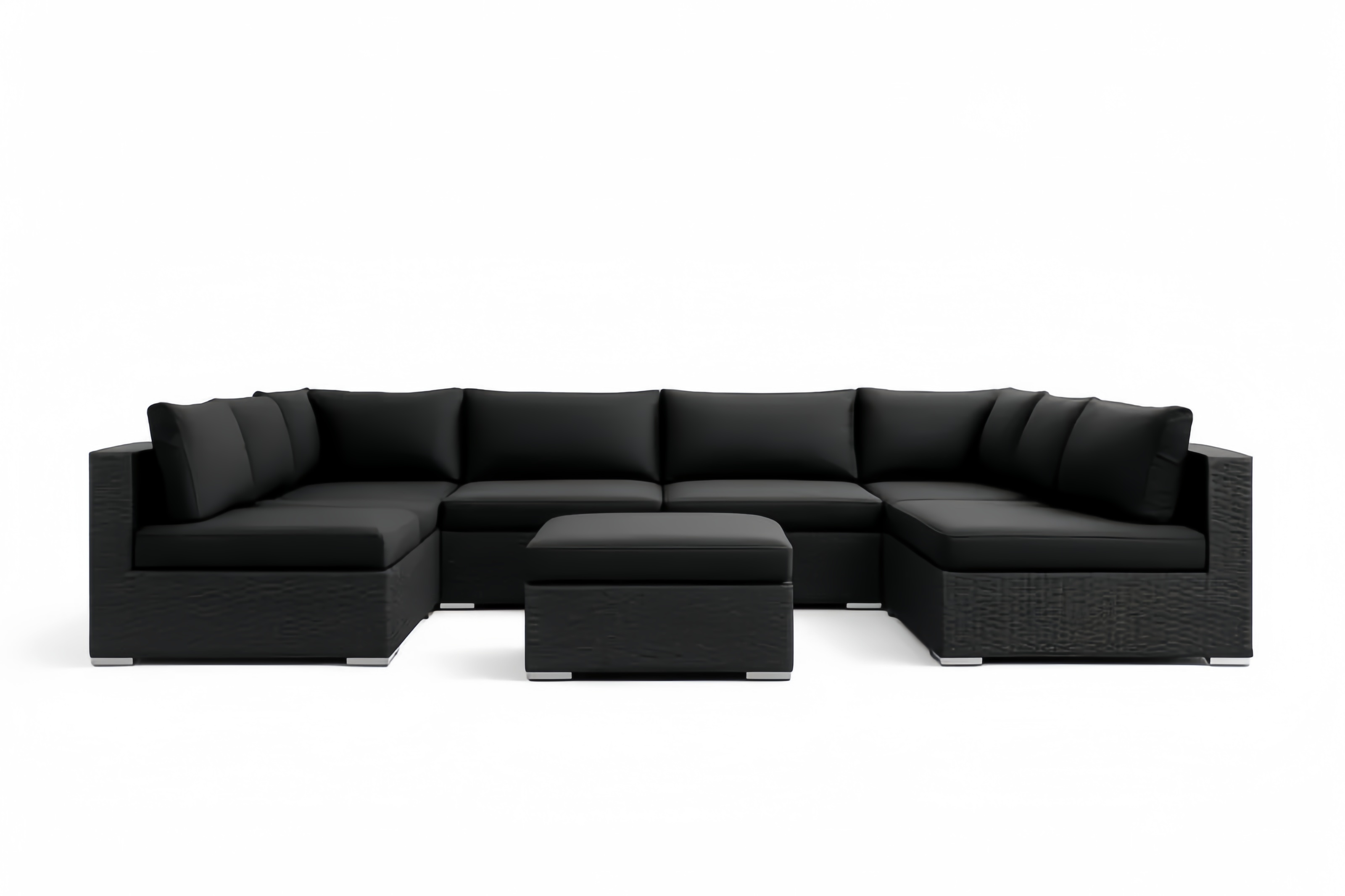 Set Divano Modulare da Giardino Rattan con Cuscini Neri