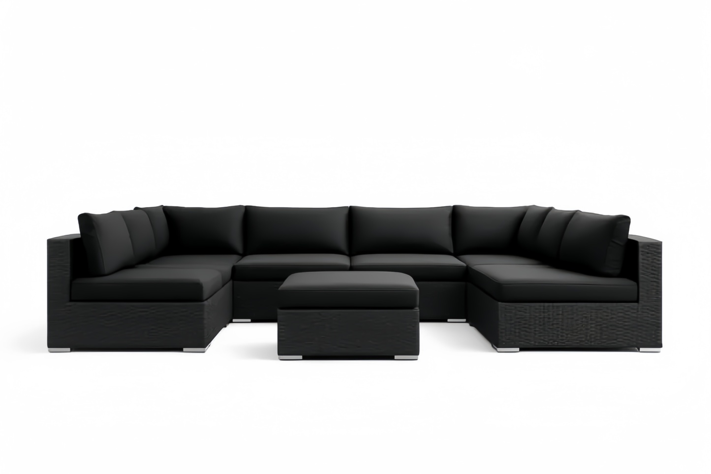 Set Divano Modulare da Giardino Rattan con Cuscini Neri