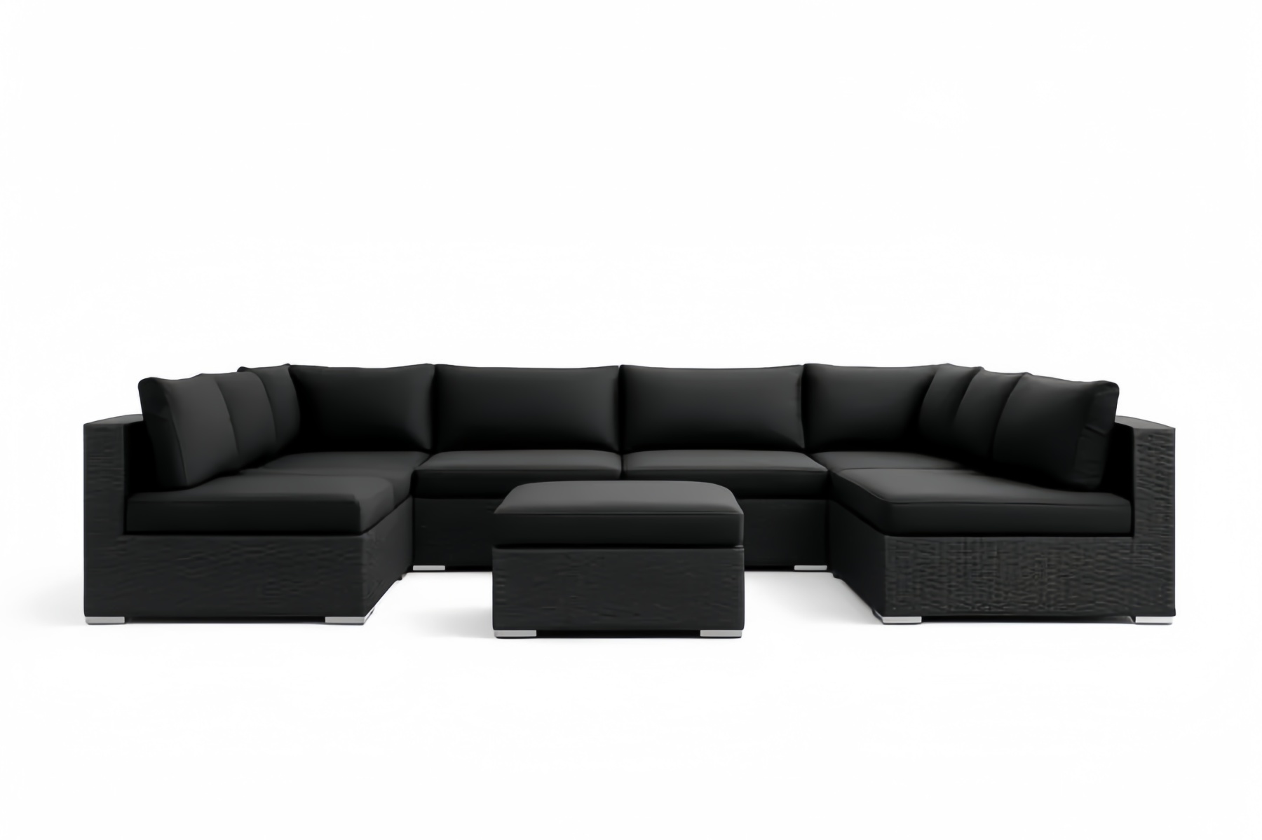 Set Divano Modulare da Giardino Rattan con Cuscini Neri