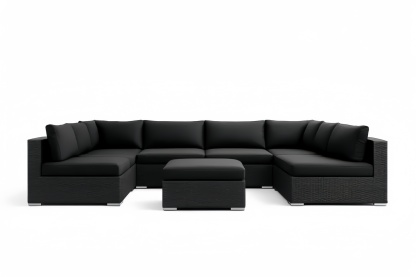 Set Divano Modulare da Giardino Rattan con Cuscini Neri