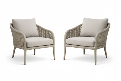 Set di 2 poltrone da esterno in rattan con cuscini grigi