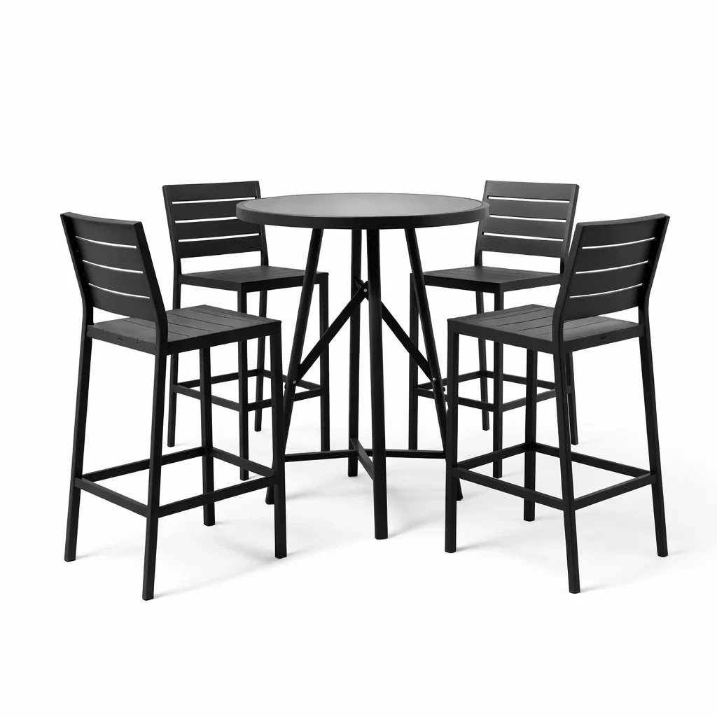 Set tavolo e sgabelli da bar in Alluminio Nero-COZYNESTZ