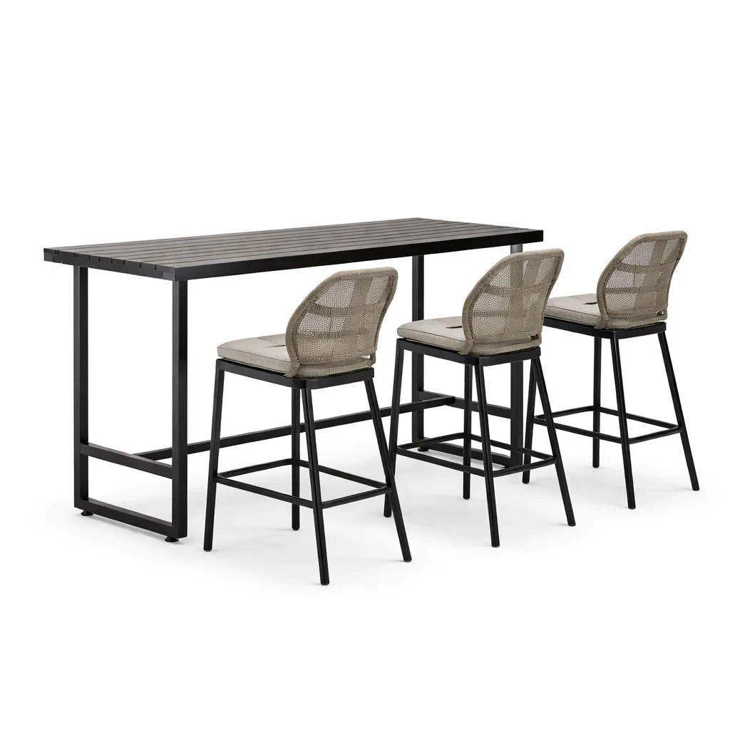 Set tavolo e sgabelli da bar in Metallo Nero e Poliestere Beige-COZYNESTZ