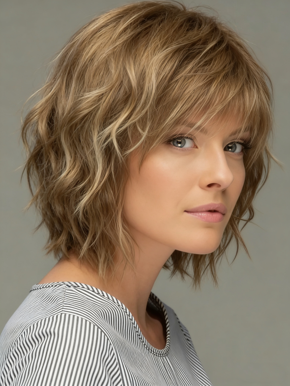 Messy Look Women's Shoulder Length Style Features Choppy Layers Wavy Human Hair Wigs Lace Front Wigs 10Inch