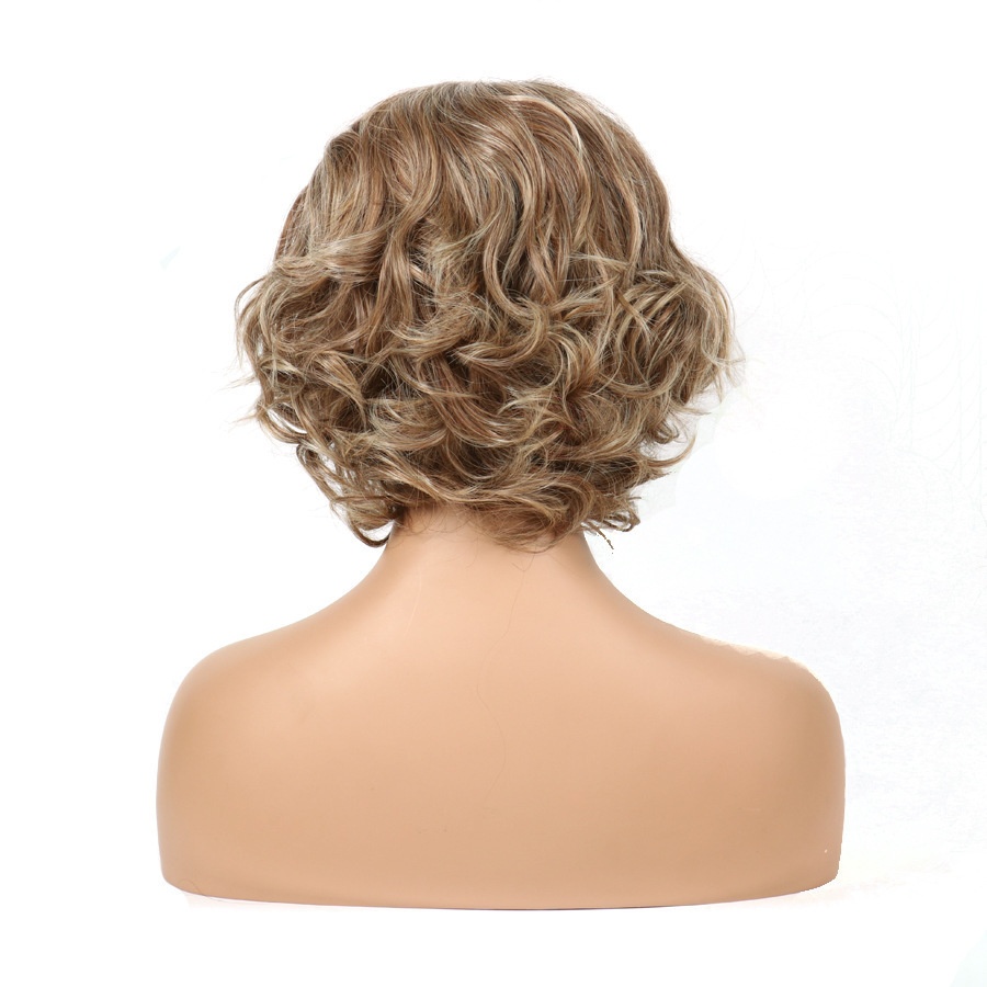 Short Curly Hairstyles Women's Blonde Color Lace Front Cap Wigs 100% Human Hair Wigs 14Inch