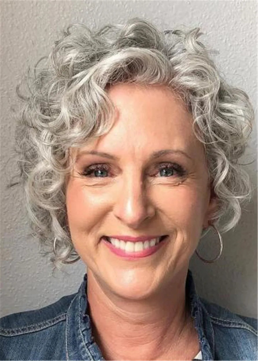 Pixie Bob With Silver Human Hair Lace Front Wig 10Inches