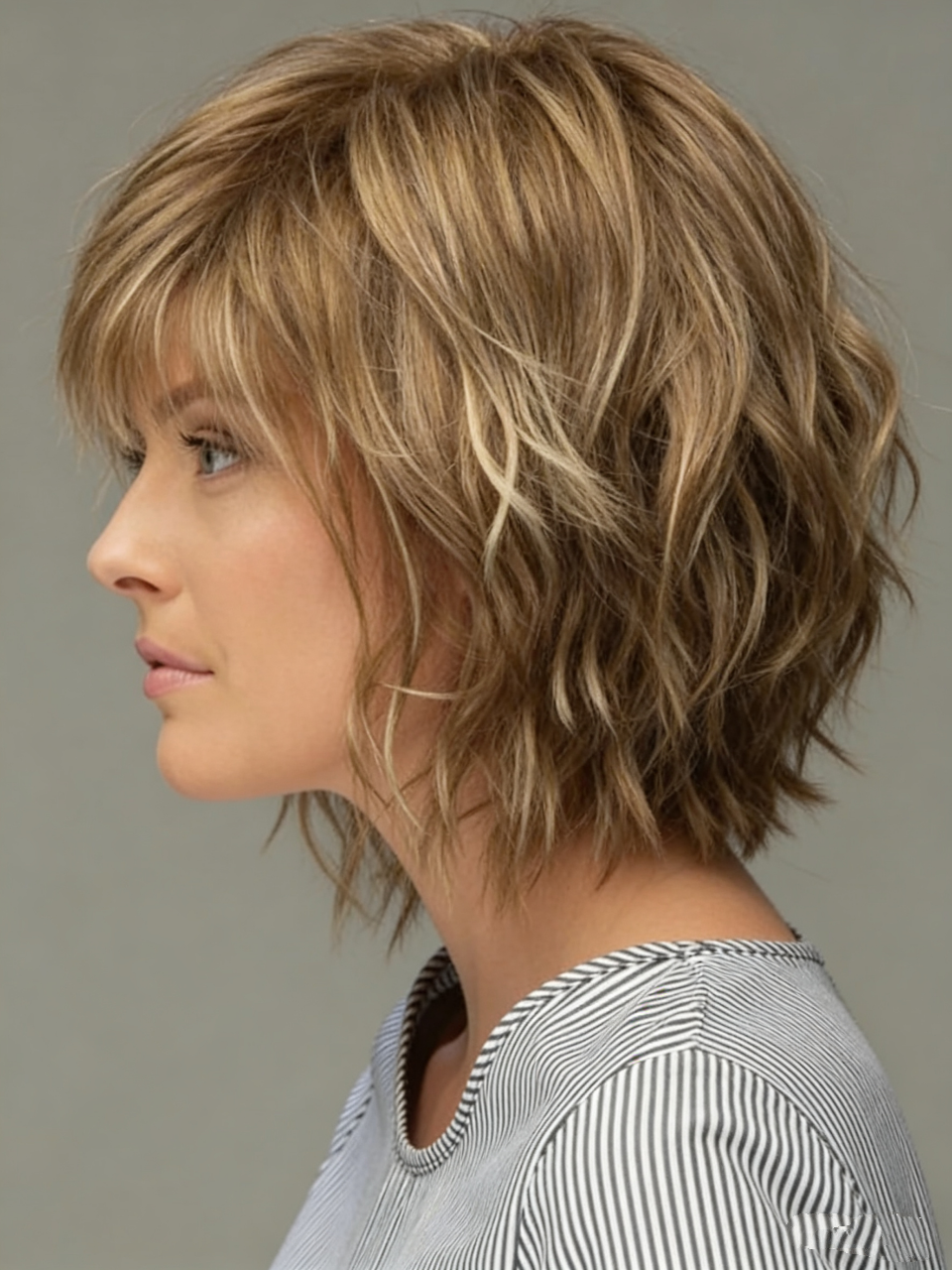 Messy Look Women's Shoulder Length Style Features Choppy Layers Wavy Human Hair Wigs Lace Front Wigs 10Inch