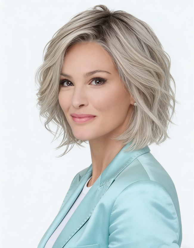 Messy Medium Bob Human Wavy Hair Wigs Women Wigs 14 Inches