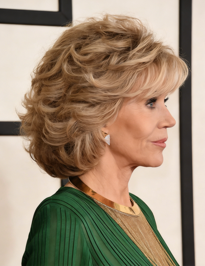 Fashion Jane Fonda Style Medium Loose Wave Layered Synthetic Hair Capless Wig 12 Inches