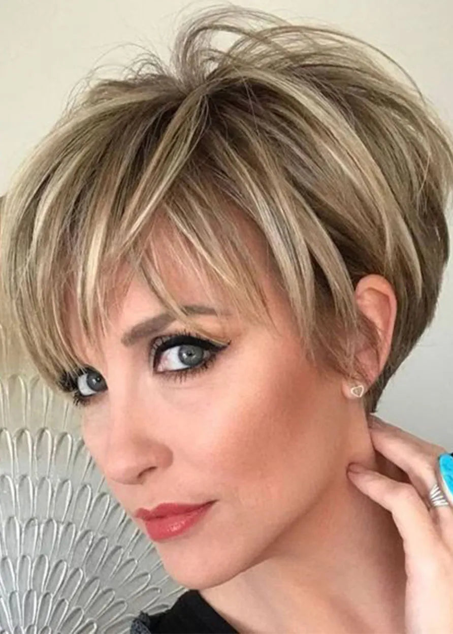 Women's Short Human Hair Wigs Short Straight Lace Front Wigs 6inch