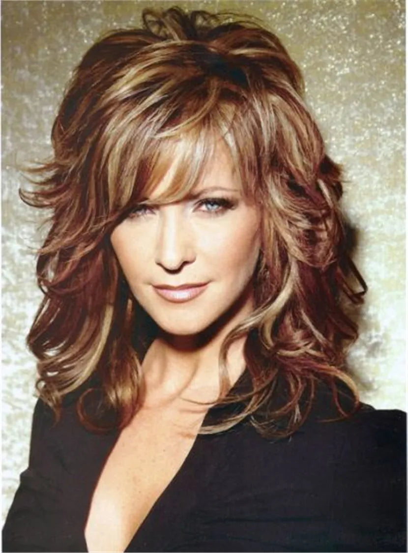 Long Layered Wavy Mixed Red Synthetic Hair Capless Wigs 14 Inches