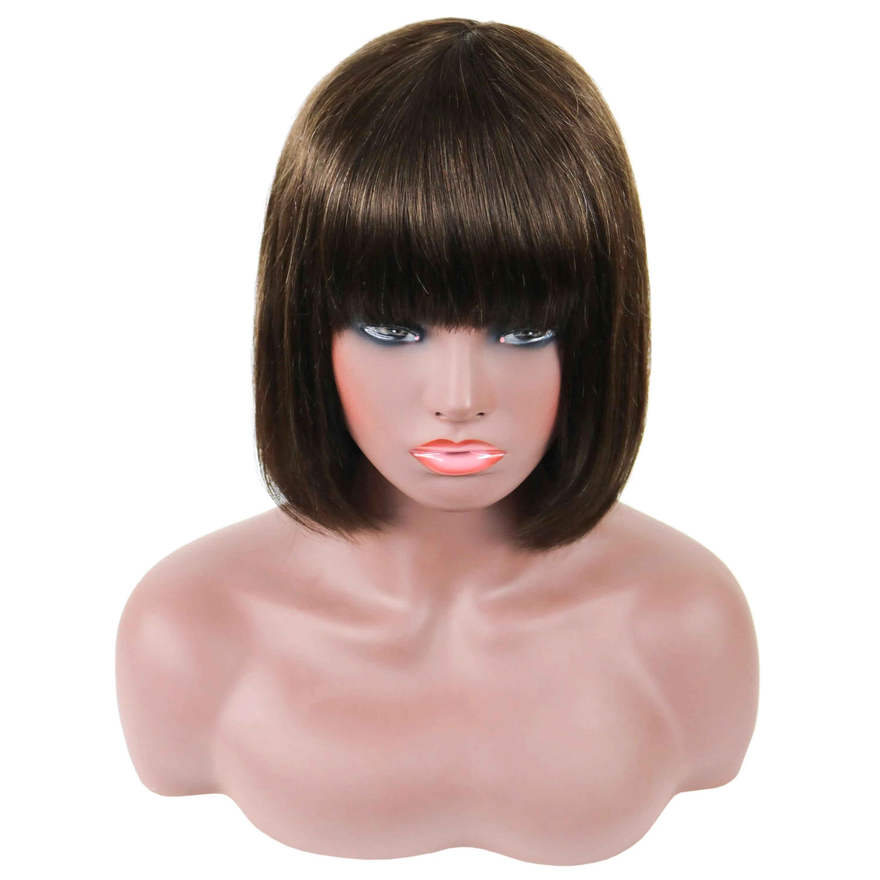 Short Straight Bob Wig 100% Human Hair With Full Bangs 10 Inches