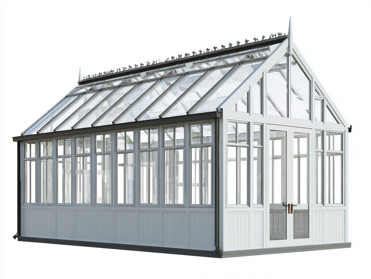 Invernaderos - aluminio-vidrio - 435x225x275 cm - blanco/gris claro - diseño clásico elegante-Denmybase