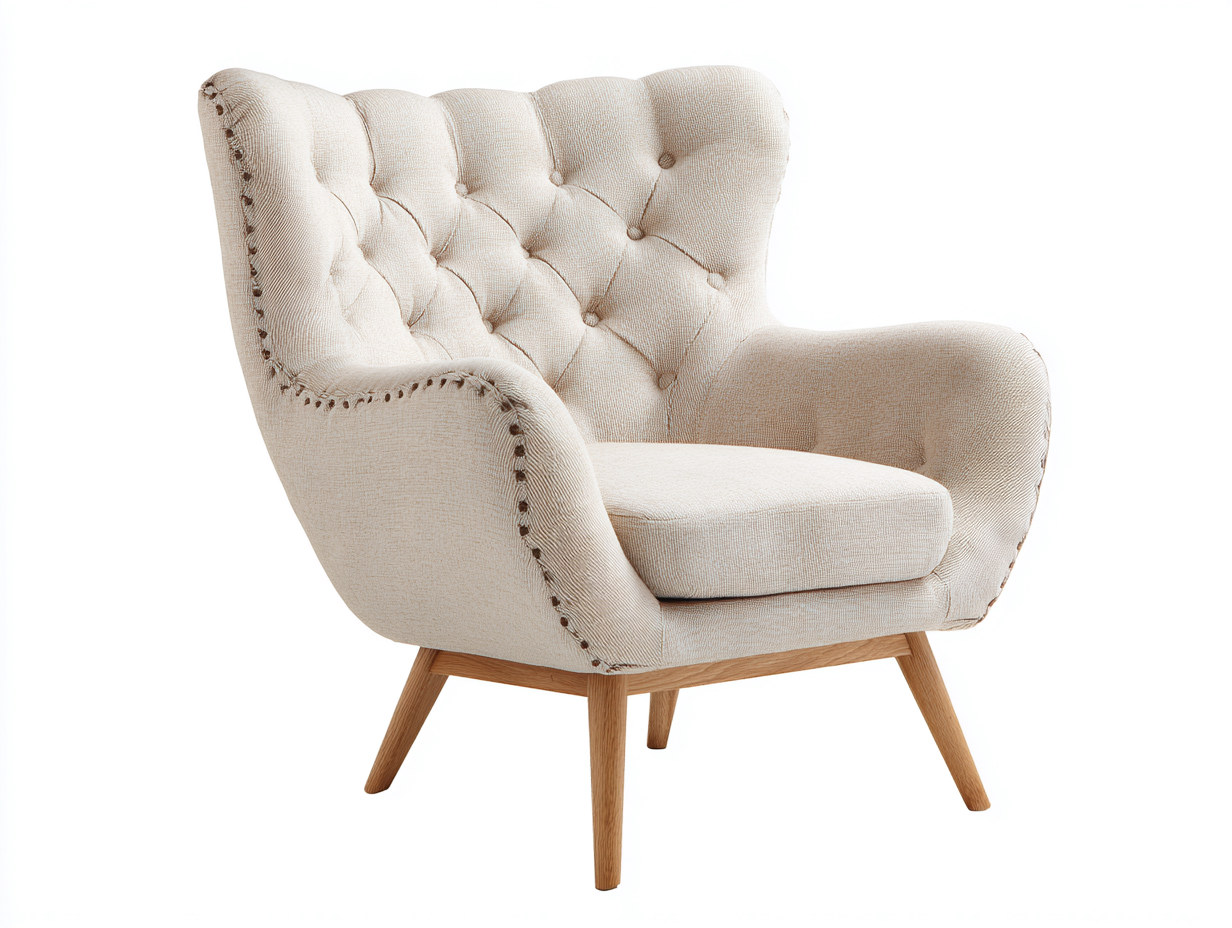 Sillones - tejido-madera - 96x90x92 cm - beige/madera natural - diseño vintage-Denmybase