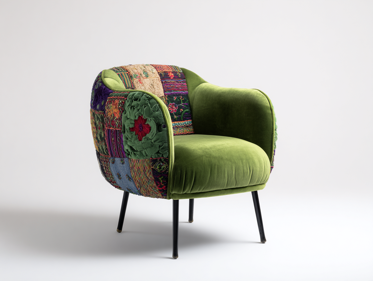 Sillones - terciopelo-tejido - 80x76x74 cm - verde/multicolor - diseño artístico-Denmybase