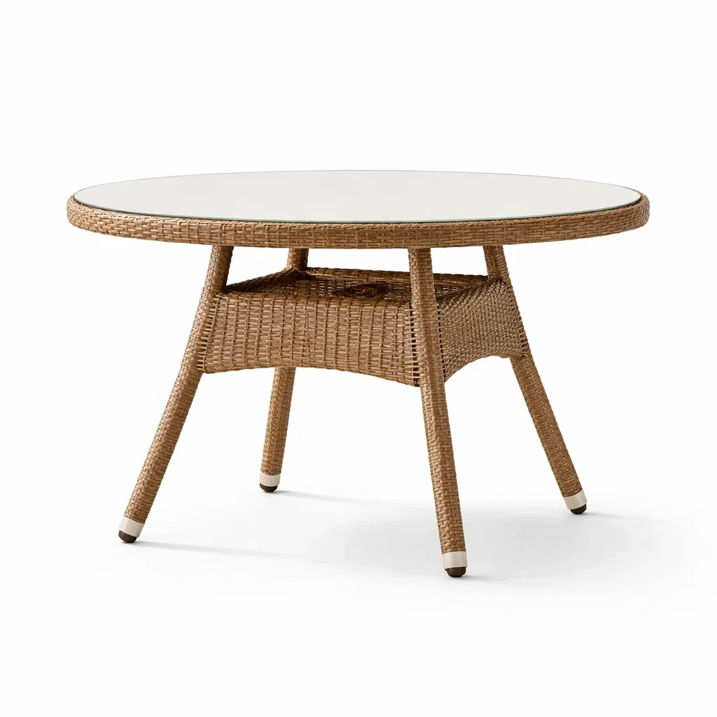 Table ronde de jardin en métal et résine tressée-COZYLEAFZ