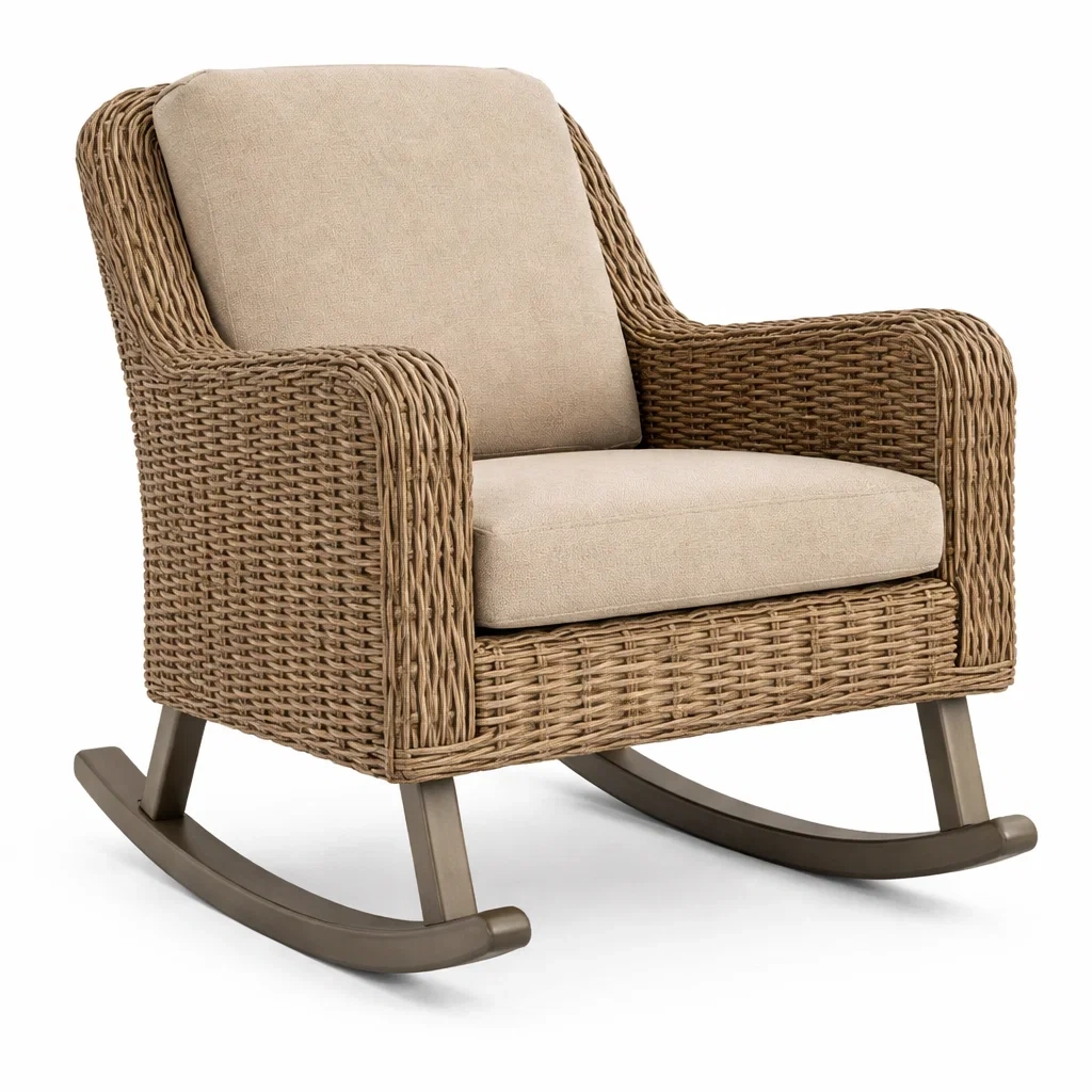 Chaise à bascule en rotin synthétique brun et beige-COZYLEAFZ