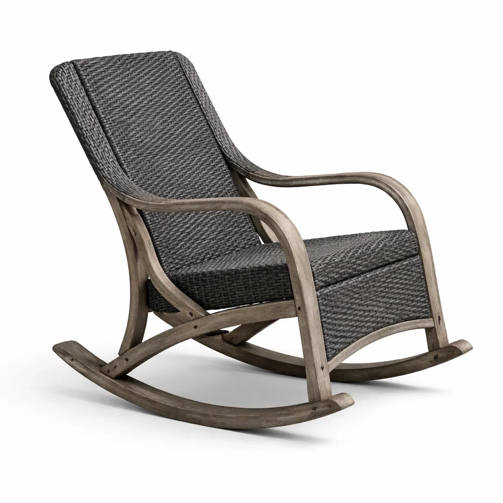 Chaise berçante en bois avec revêtement en résine tressée Gris-COZYLEAFZ