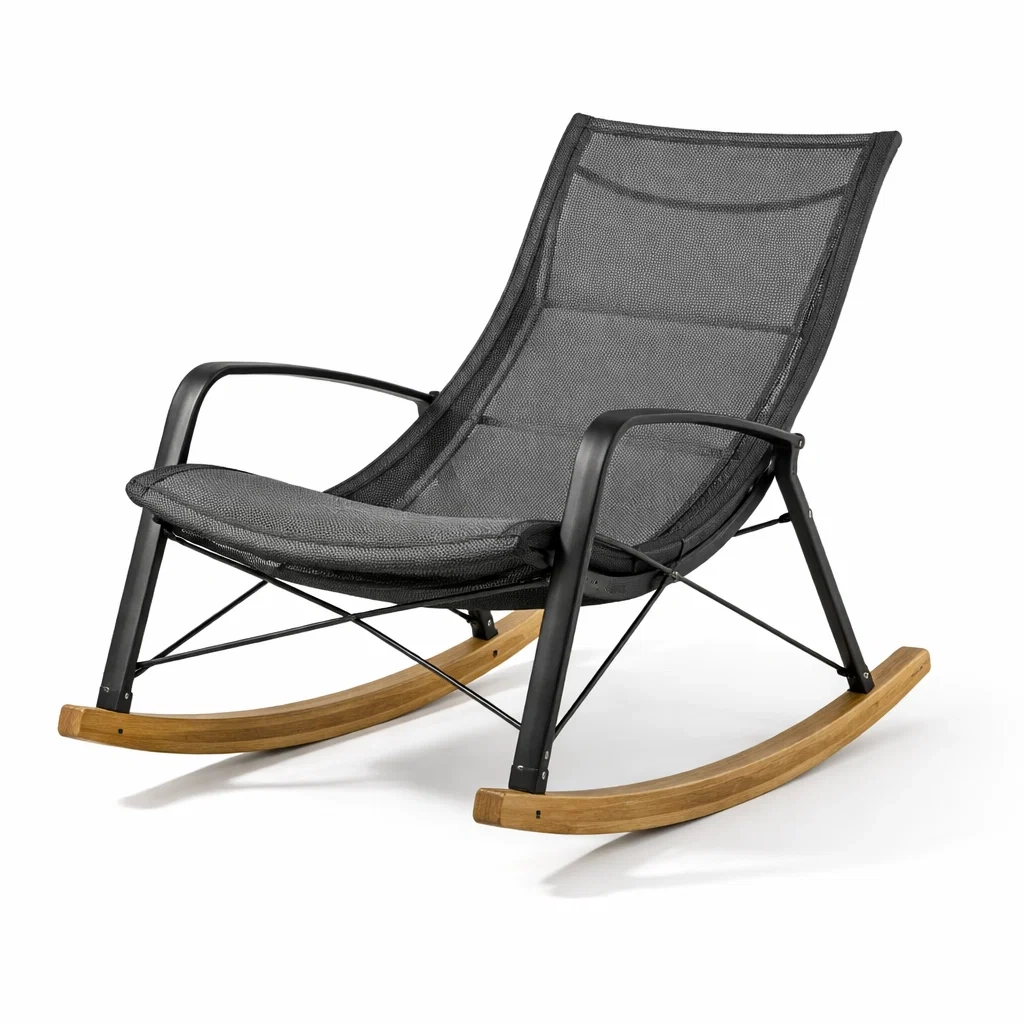 Chaise à bascule en métal et bois gris/noir-COZYLEAFZ