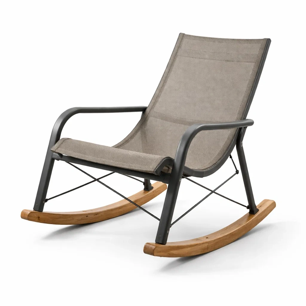 Chaise à bascule en acier et bois avec assise textilène 95x70x90 cm-COZYLEAFZ