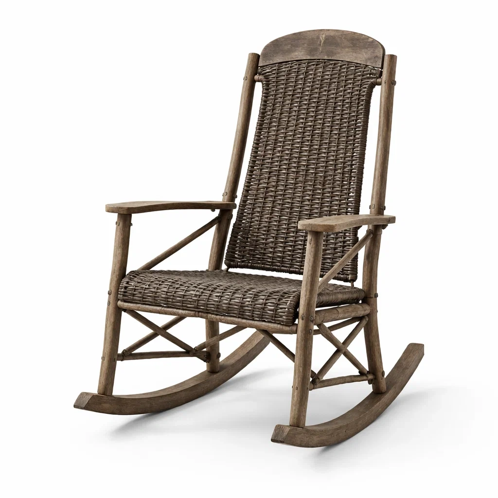 Chaise à bascule en bois et rotin synthétique marron-COZYLEAFZ