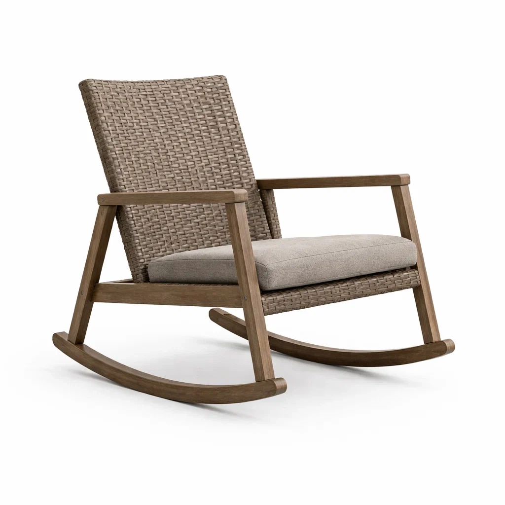 Chaise à bascule extérieur marron résine tressée et bois-COZYLEAFZ