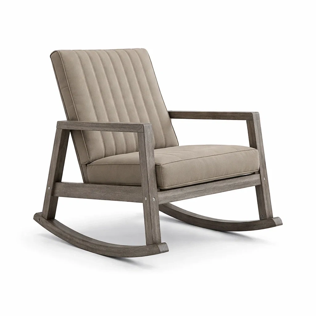 Chaise à bascule en chêne et tissu beige-COZYLEAFZ