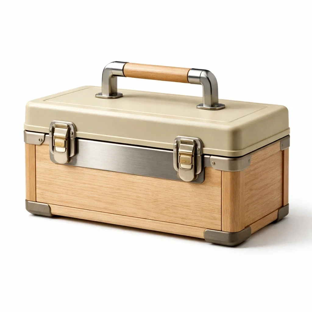 Boîte à outils en bois et métal avec poignée en acier inoxydable-COZYLEAFZ