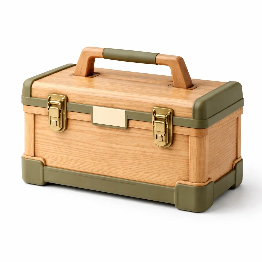 Boîte à outils en chêne et métal avec poignées 30x15x15 cm-COZYLEAFZ
