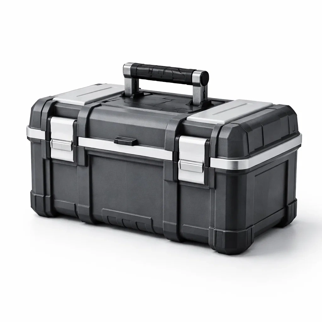 Boîte à outils en plastique noir avec poignée en métal-COZYLEAFZ