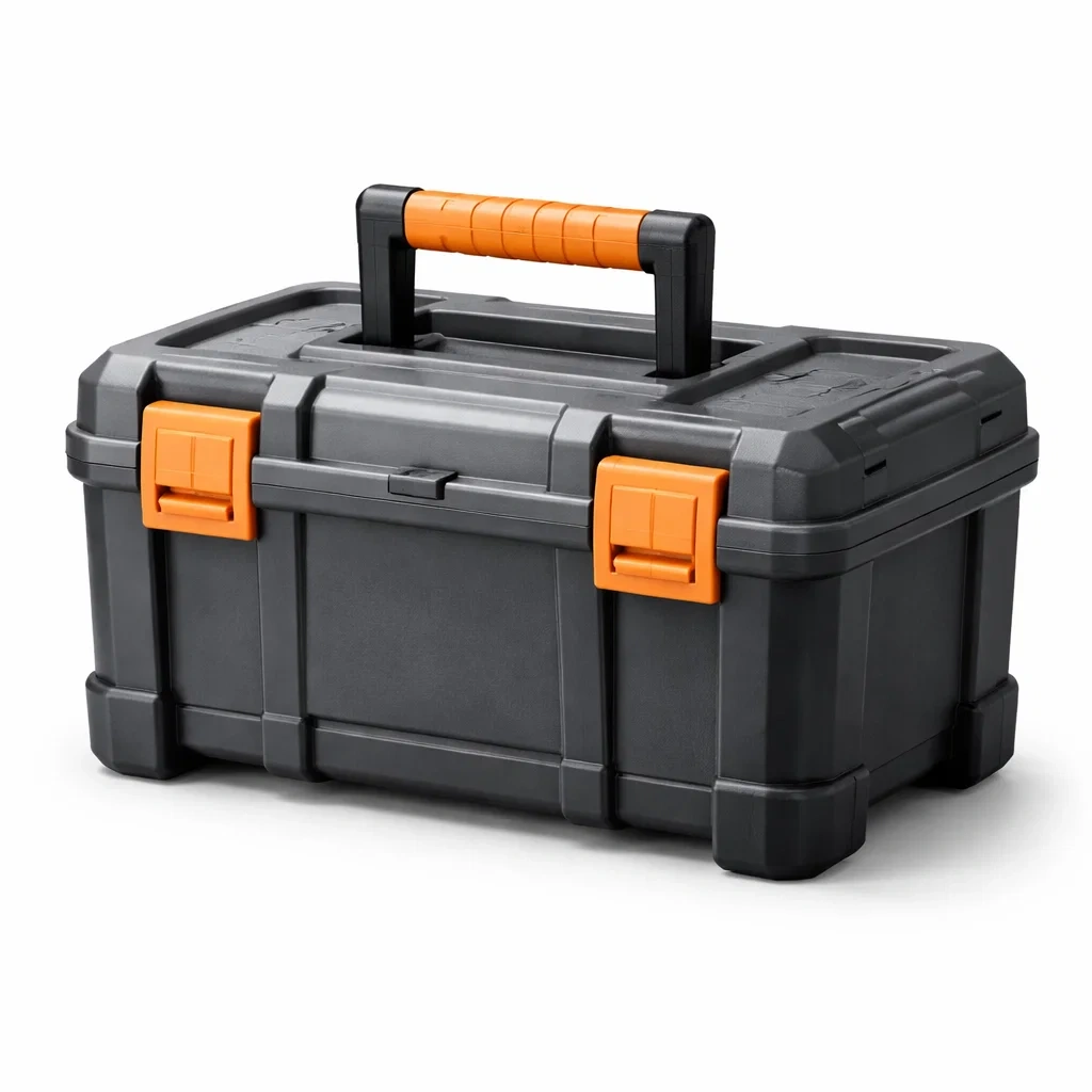 Boîte à outils en plastique noir et orange avec poignées ergonomiques-COZYLEAFZ