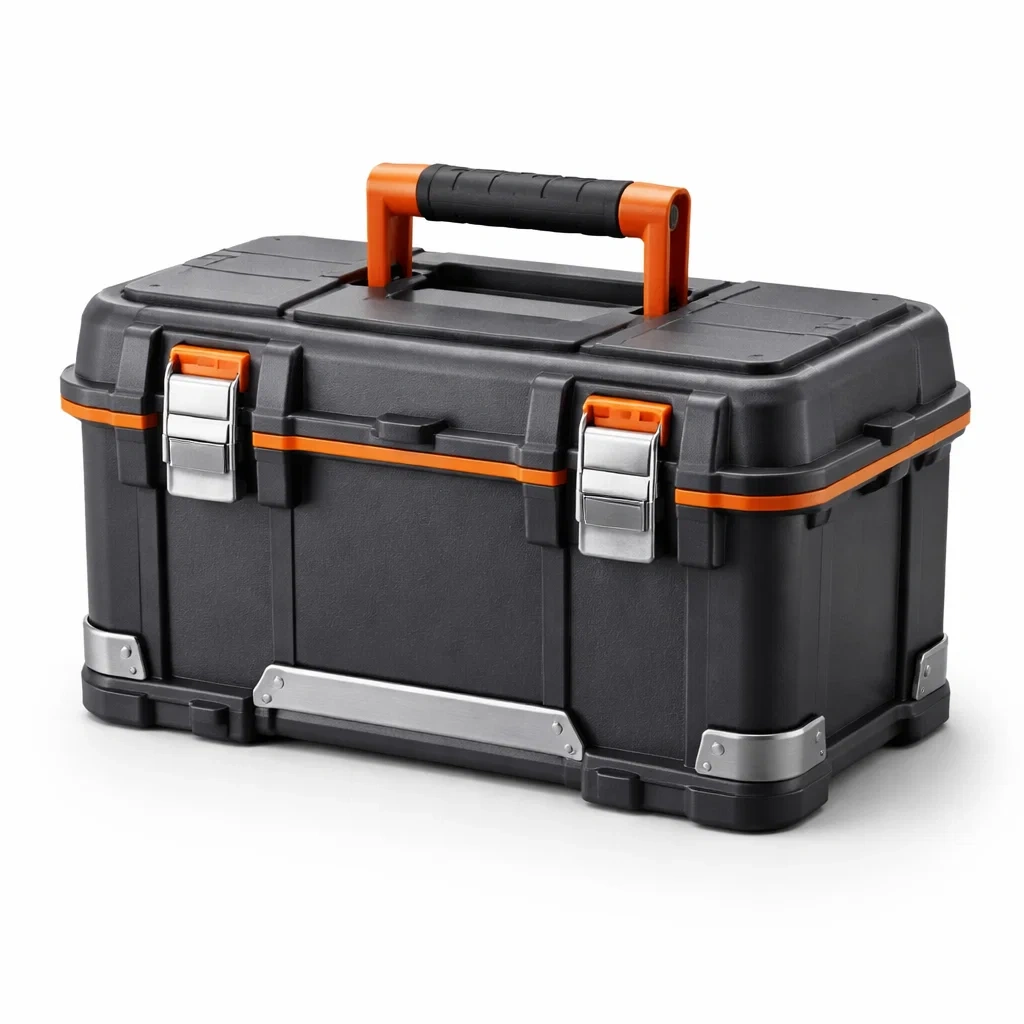 Boîte à outils en plastique noir avec fermetures métalliques-COZYLEAFZ