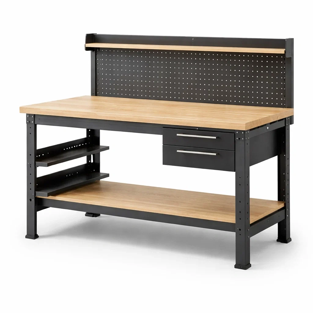 Établi en métal bois avec tiroirs et étagère-COZYLEAFZ