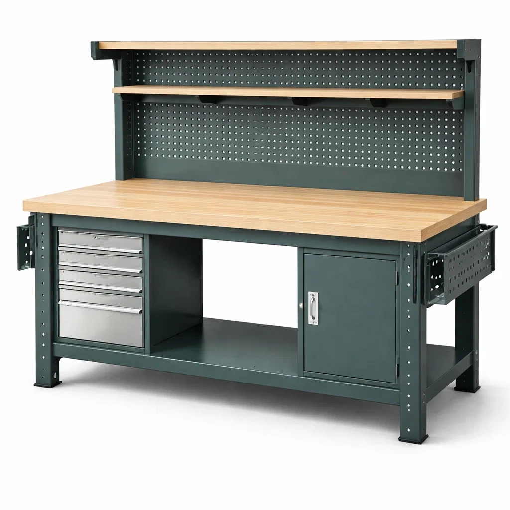 Établi en métal avec plateau en bois 150x60x150 cm-COZYLEAFZ