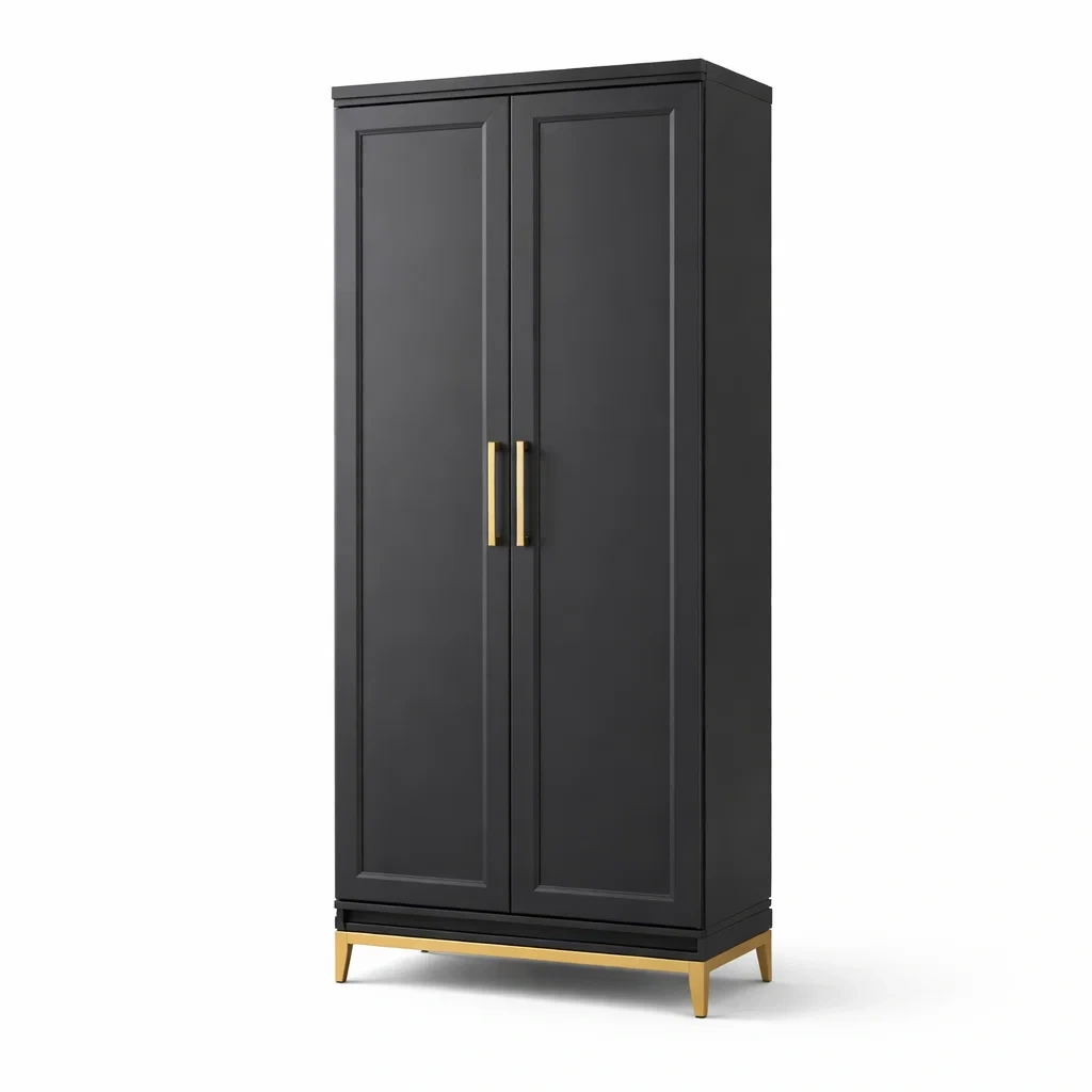 Armoire en MDF noir avec poignées métalliques-Zenpatchz