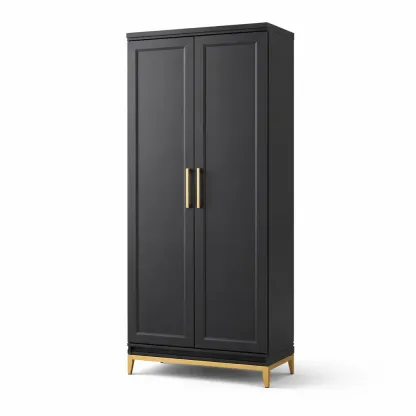 Armoire en MDF noir avec poignées métalliques-Zenpatchz