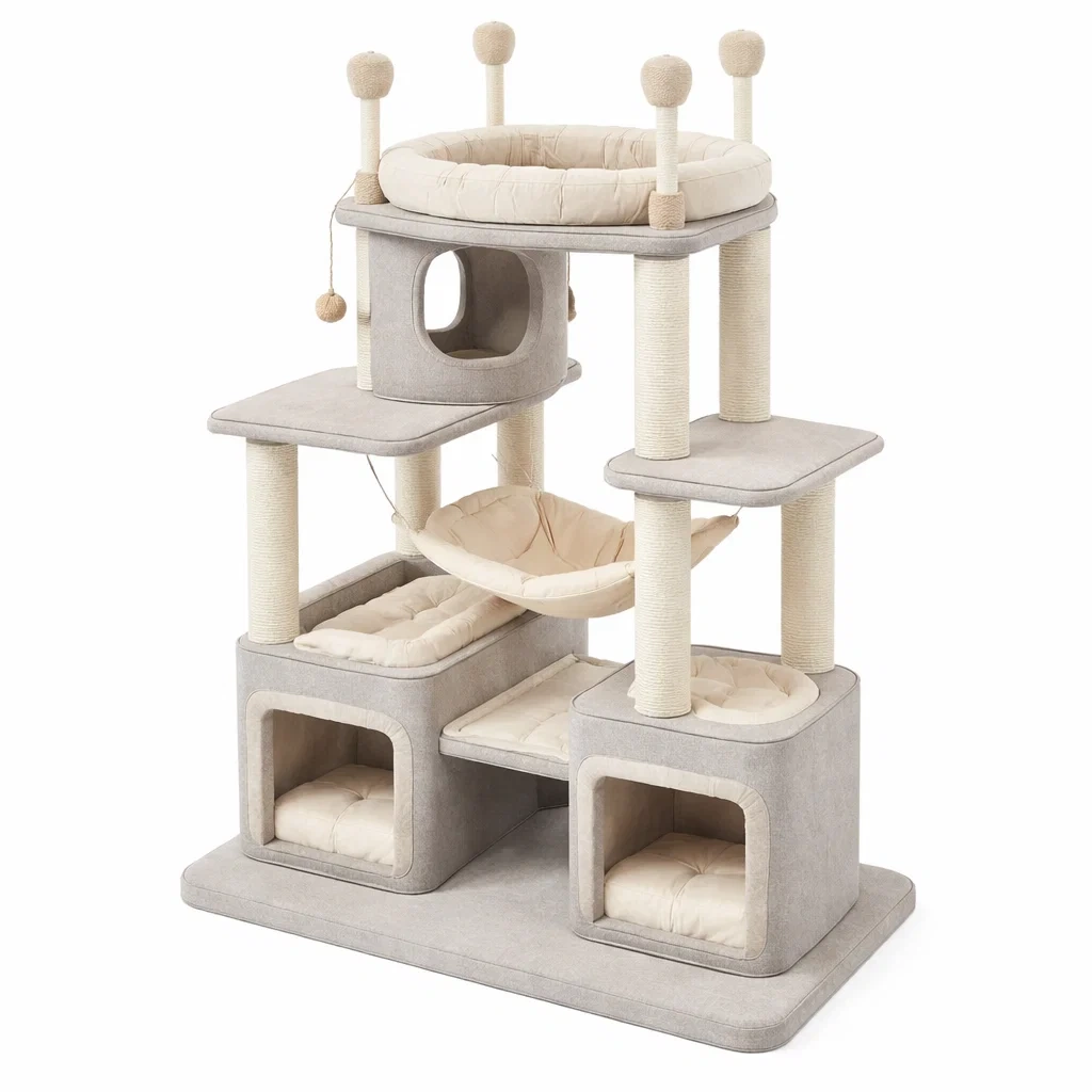 Arbre à chat en polyester et sisal avec niche et hamac-Zenpatchz